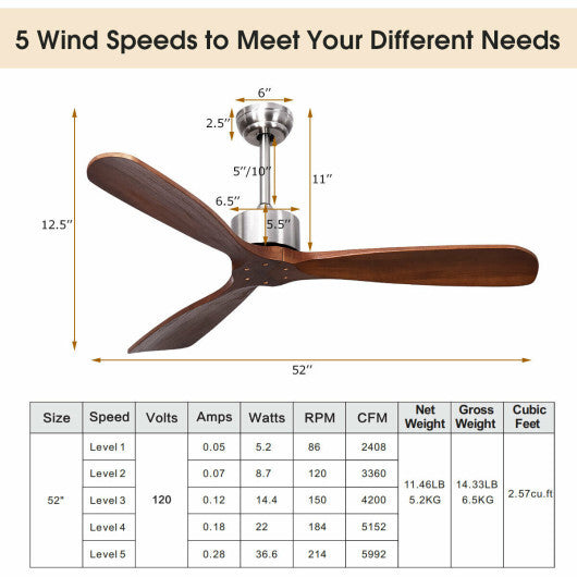 52 Inch Modern Brushed Nickel Finish Ceiling Fan with Remote Control LuxuryLifeWay Online Store