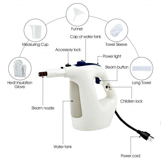 1400W Multipurpose Pressurized Steam Cleaner With 17 Pieces Accessories-Gray LuxuryLifeWay Online Store