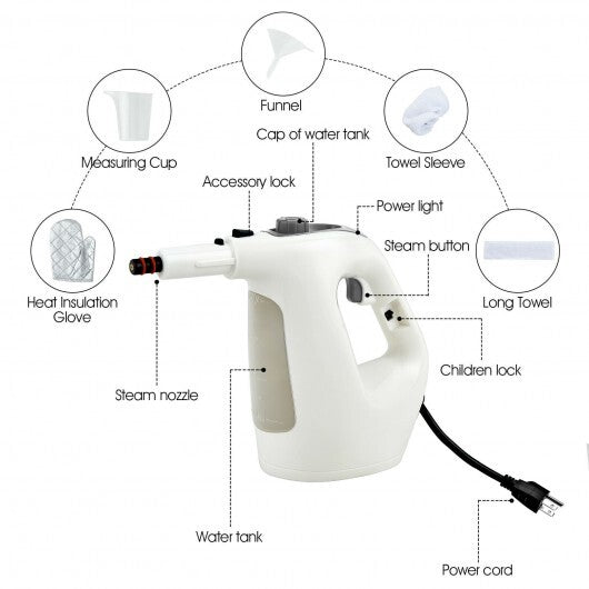 1400W Multipurpose Pressurized Steam Cleaner With 17 Pieces Accessories-Gray LuxuryLifeWay Online Store