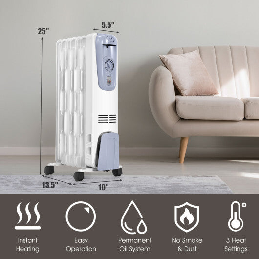 1500W Oil Filled Radiator with Thermostat and 4 Bottom Wheels LuxuryLifeWay Online Store