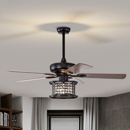 52 Inch 3-Speed Crystal Ceiling Fan Light with Remote Control-Black LuxuryLifeWay Online Store