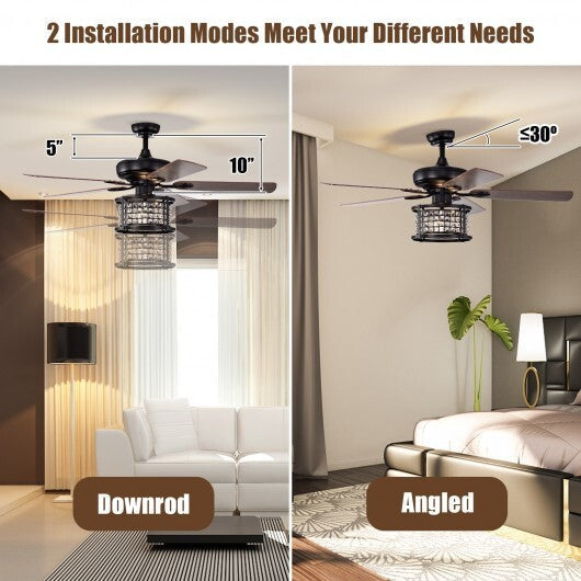 52 Inch 3-Speed Crystal Ceiling Fan Light with Remote Control-Black LuxuryLifeWay Online Store