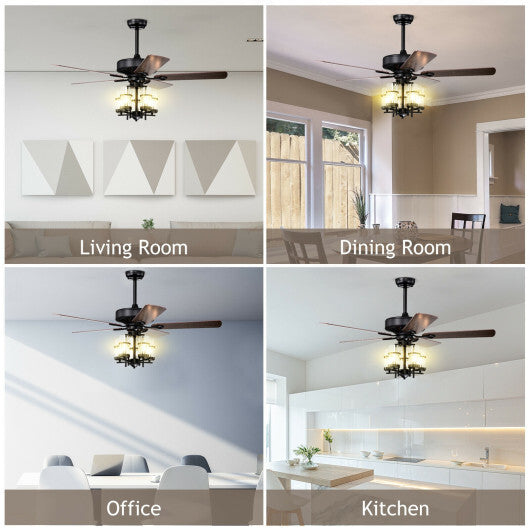 50 Inch Noiseless Ceiling Fan Light with Explosion-proof Glass Lampshades-Black LuxuryLifeWay Online Store