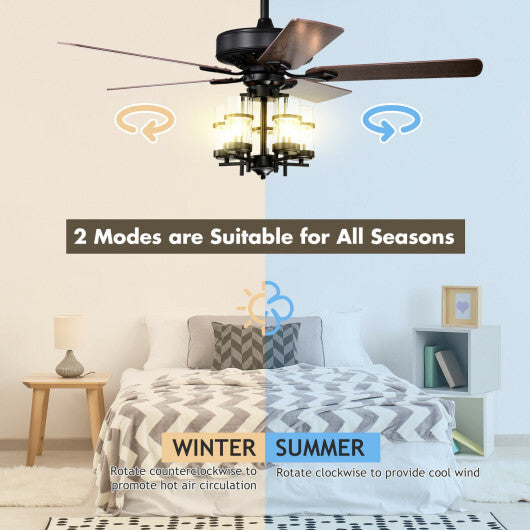 50 Inch Noiseless Ceiling Fan Light with Explosion-proof Glass Lampshades-Black LuxuryLifeWay Online Store