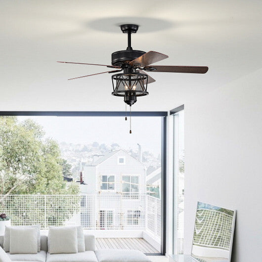 50 Inches Ceiling Fan with Lights Reversible Blades and Pull Chain Control-Black LuxuryLifeWay Online Store