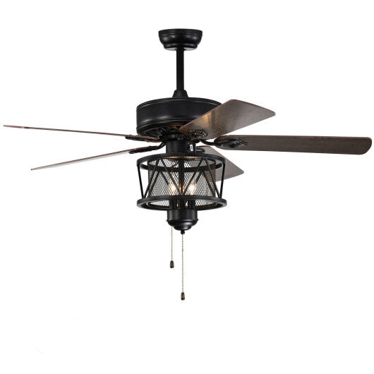 50 Inches Ceiling Fan with Lights Reversible Blades and Pull Chain Control-Black LuxuryLifeWay Online Store
