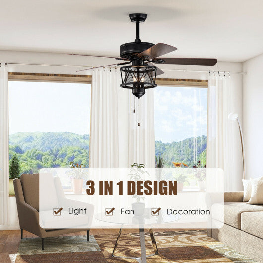 50 Inches Ceiling Fan with Lights Reversible Blades and Pull Chain Control-Black LuxuryLifeWay Online Store