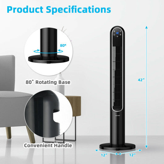 42 Inch 80 Degree Tower Fan with Smart Display Panel and Remote Control-Black LuxuryLifeWay Online Store