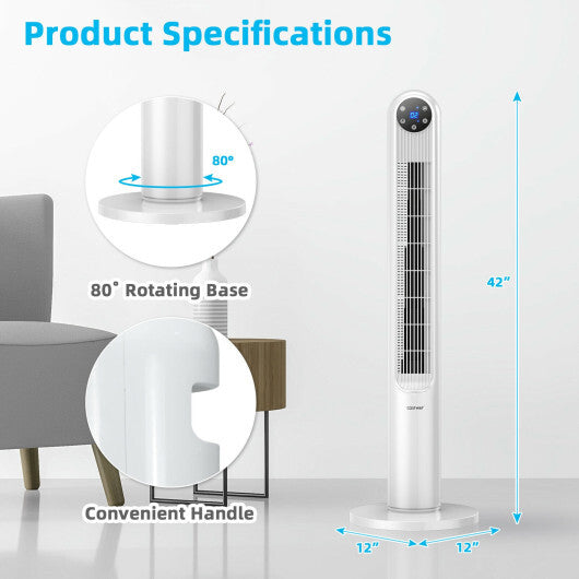 42 Inch 80 Degree Tower Fan with Smart Display Panel and Remote Control-Black LuxuryLifeWay Online Store