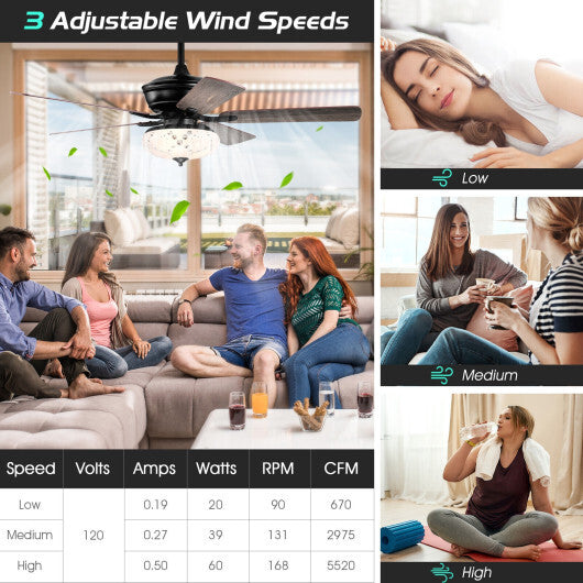 52 Inch Ceiling Fan with 3 Wind Speeds and 5 Reversible Blades-Gray - Color: Gray LuxuryLifeWay Online Store