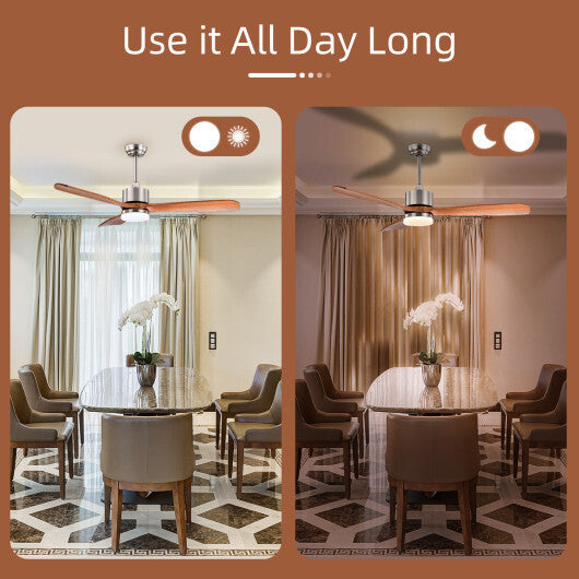52 Inch Reversible Ceiling Fan with LED Light and Adjustable Temperature-Silver LuxuryLifeWay Online Store