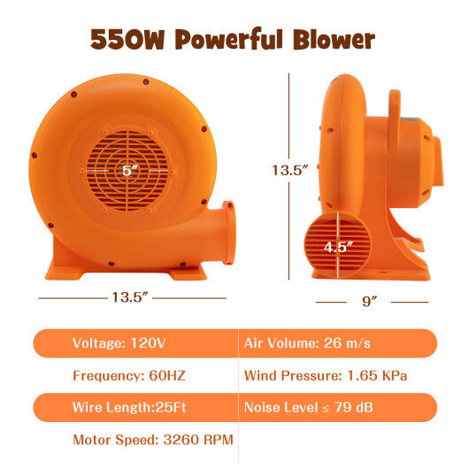 550W Air Blower (0.7HP) for Inflatables with 25 feet Wire and GFCI Plug - Color: Orange LuxuryLifeWay Online Store