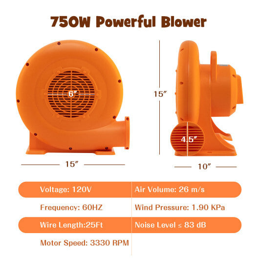 750W Air Blower (1.0HP) for Inflatables with 25 feet Wire and GFCI Plug LuxuryLifeWay Online Store
