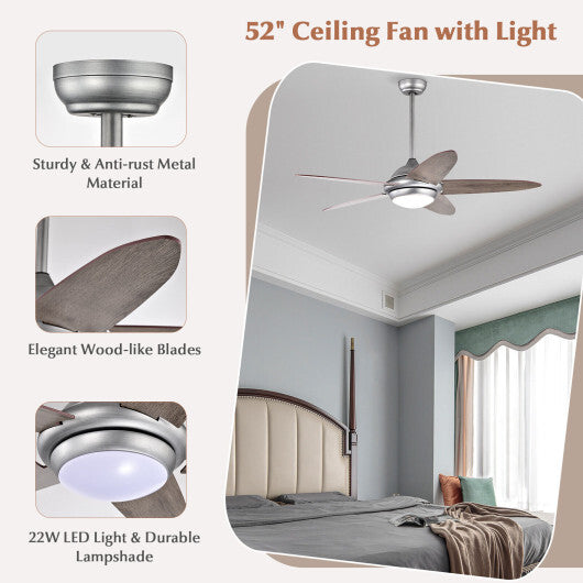 52 Inch Ceiling Fan with Lights and 3 Lighting Colors-Black