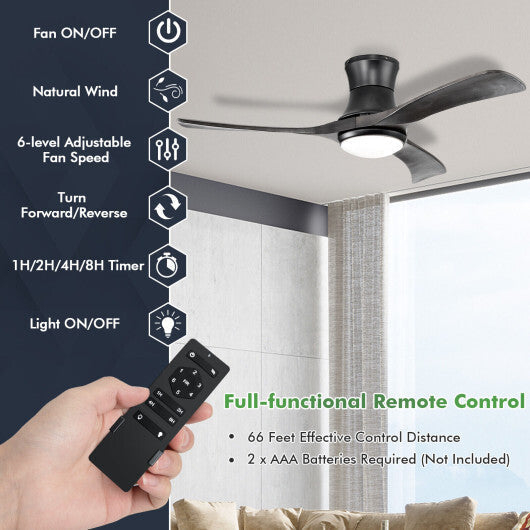 52 Inch Flush Mount Ceiling Fan with LED Light-Black - Color: Black LuxuryLifeWay Online Store