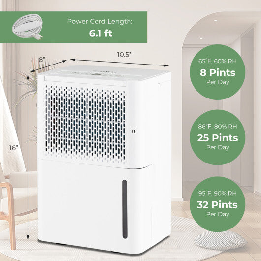2000 Sq. Ft 32 Pint Dehumidifier with Continuous/Drying/Auto Mode-White LuxuryLifeWay Online Store