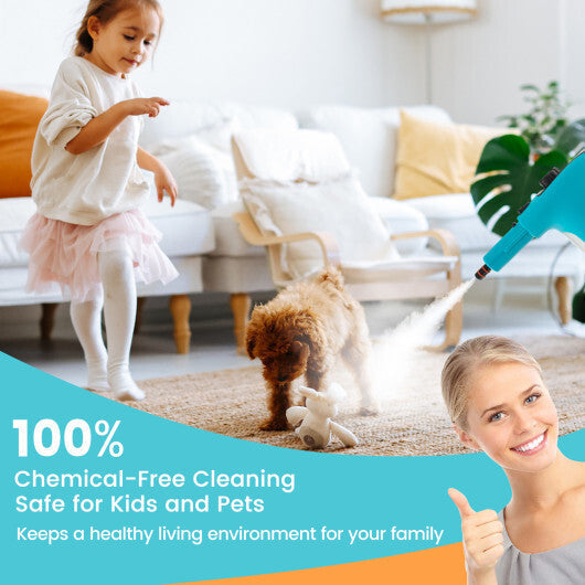 1400W Handheld Steam Cleaner with 14-Piece Accessory Kit and Child Lock-Blue LuxuryLifeWay Online Store
