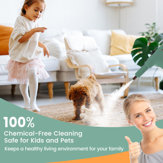 1400W Handheld Steam Cleaner with 14-Piece Accessory Kit and Child Lock-Blue LuxuryLifeWay Online Store