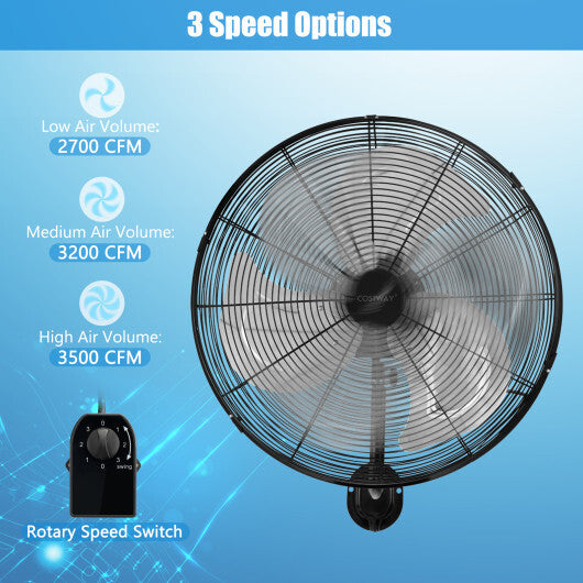 20 Inch Wall Mount Fan with 3 Fan Speeds and Adjustable Tilt Head-Black LuxuryLifeWay Online Store