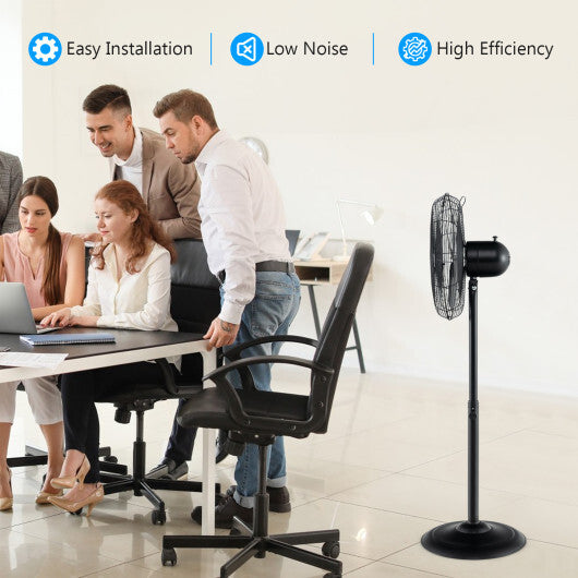 16 Inch Pedestal Standing Fan Oscillating Pedestal Fan with 3 Speeds and Adjustable Height-Black LuxuryLifeWay Online Store