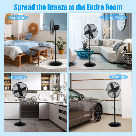16 Inch Pedestal Standing Fan Oscillating Pedestal Fan with 3 Speeds and Adjustable Height-Black LuxuryLifeWay Online Store