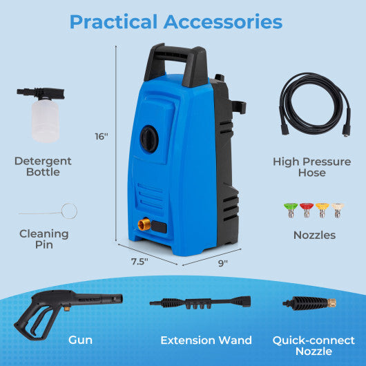 1900 PSI 1.8 GPM Electric Pressure Washer with 4 Quick Connect Nozzles-Blue LuxuryLifeWay Online Store