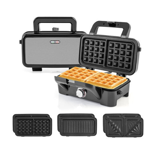 3-in-1 1082W Sandwich Maker with Removable Non-Stick Plates-Black LuxuryLifeWay Online Store