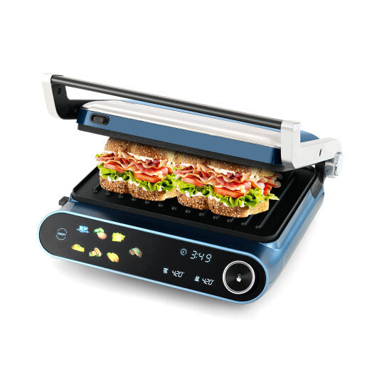 1200W Panini Press Grill with LED Display and 7 Grilling Modes-Blue LuxuryLifeWay Online Store