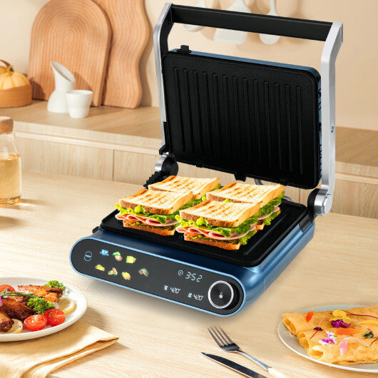 1200W Panini Press Grill with LED Display and 7 Grilling Modes-Blue LuxuryLifeWay Online Store