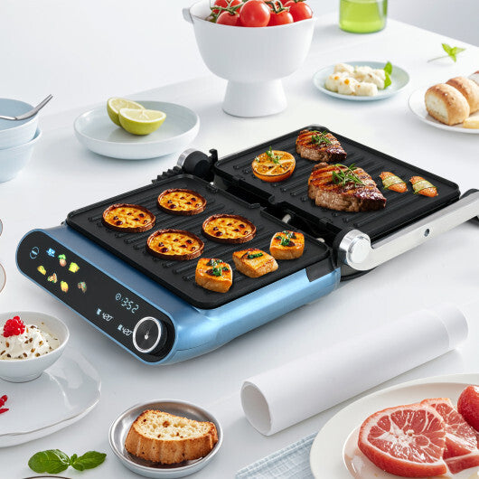 1200W Panini Press Grill with LED Display and 7 Grilling Modes-Blue LuxuryLifeWay Online Store