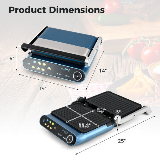 1200W Panini Press Grill with LED Display and 7 Grilling Modes-Blue LuxuryLifeWay Online Store