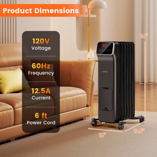 1500W Oil Filled Radiator Heater with Remote Control 3 Modes 24H Timer-Black LuxuryLifeWay Online Store