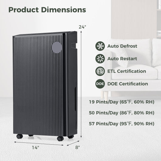 4500 Sq. Ft 57 Pint Quiet Dehumidifier for Basement with 4 Modes-Black LuxuryLifeWay Online Store