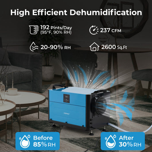 192 Pint Crawl Space Dehumidifier with 3 Modes and 24H Timer-Blue LuxuryLifeWay Online Store
