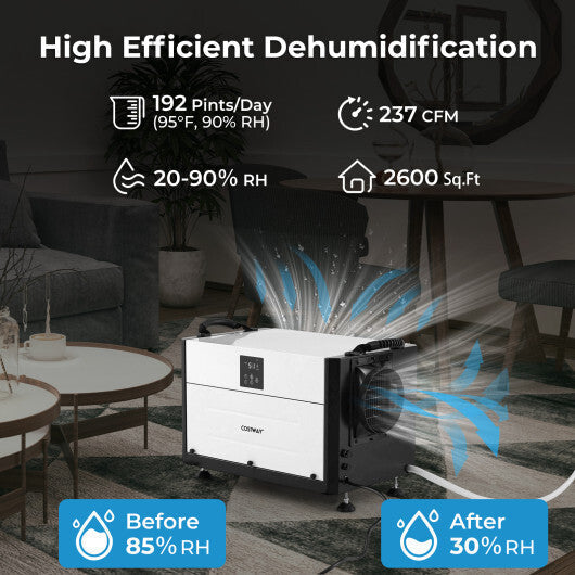192 Pint Crawl Space Dehumidifier with 3 Modes and 24H Timer-Blue LuxuryLifeWay Online Store