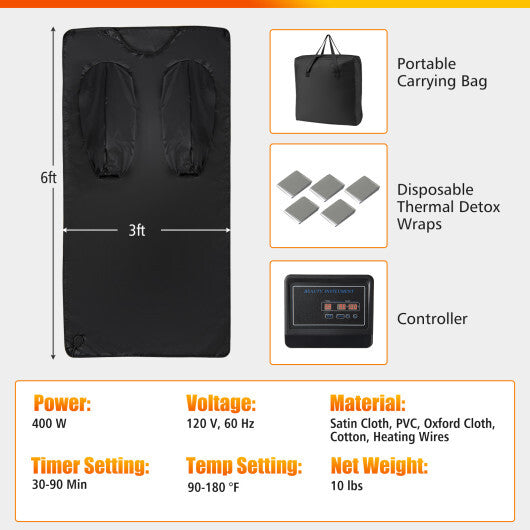 Infrared Sauna Blanket for Home Use with Arm Sleeves Wraps and Carry Bag-Black LuxuryLifeWay Online Store