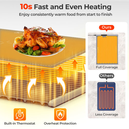 Food Warming Mat Rollable and Portable Electric Warming Tray with Fasting Heating-Beige