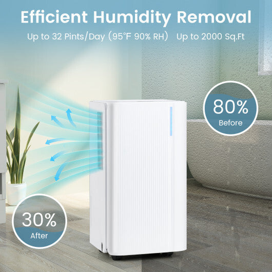 32 Pints 2000 Sq.ft Portable Dehumidifier for Home and Basement-White LuxuryLifeWay Online Store