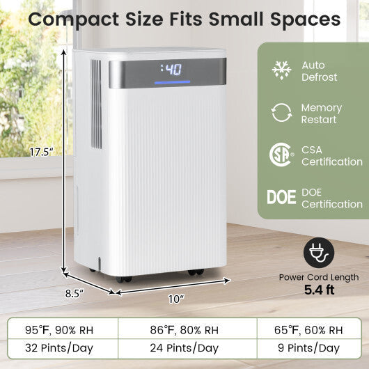 32 Pints 2000 Sq.ft Quiet Dehumidifier for Home with 3 Modes-White LuxuryLifeWay Online Store