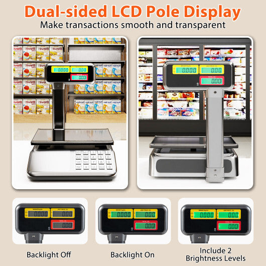 88lb Price Computing Scale with Pole Dual LCD Display Digital Commercial Food Scale LuxuryLifeWay Online Store