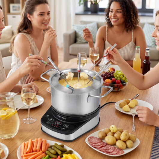 1200W Electric Fondue Pot Set with 3.2 QT Removable Pot 6 Color-Coded Fork LuxuryLifeWay Online Store