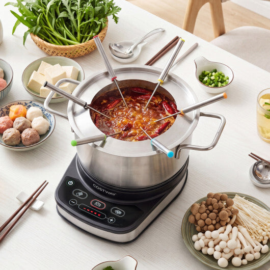 1200W Electric Fondue Pot Set with 3.2 QT Removable Pot 6 Color-Coded Fork LuxuryLifeWay Online Store