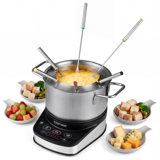 1200W Electric Fondue Pot Set with 3.2 QT Removable Pot 6 Color-Coded Fork LuxuryLifeWay Online Store