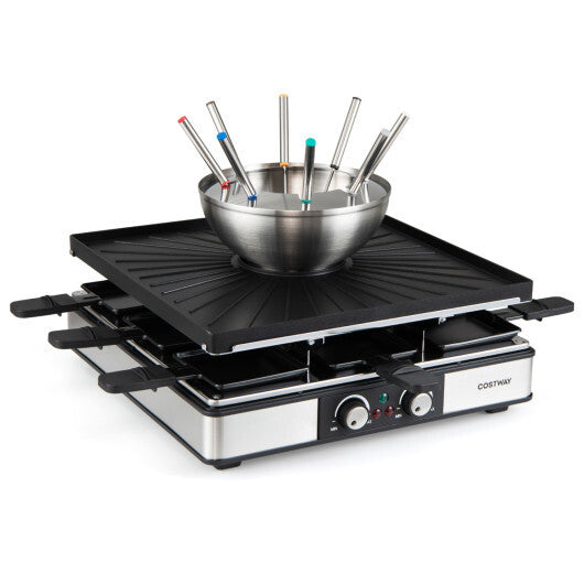 BBQ Grill with Fondue Pot Set and Adjustable Thermostats for 8 People LuxuryLifeWay Online Store