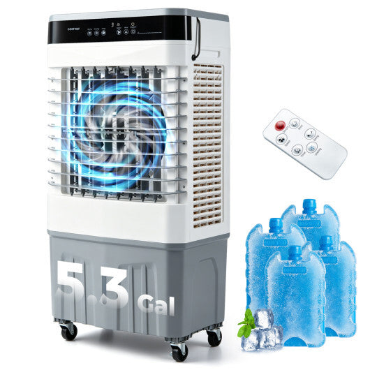 2100 CFM 3-in-1 Evaporative Air Cooler with 5.3 Gal Water Tank for Indoor Outdoor-White LuxuryLifeWay Online Store