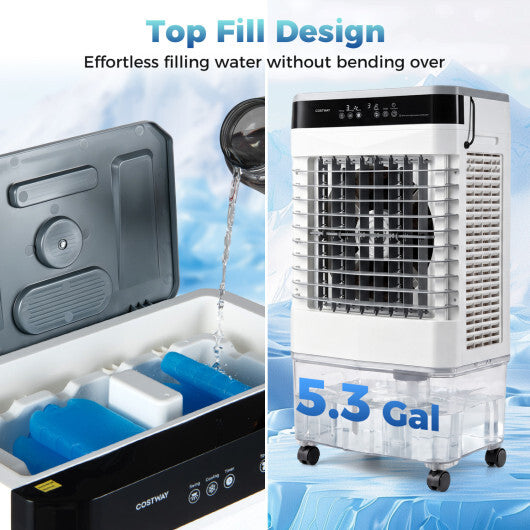 2100 CFM 3-in-1 Evaporative Air Cooler with 5.3 Gal Water Tank for Indoor Outdoor-White LuxuryLifeWay Online Store