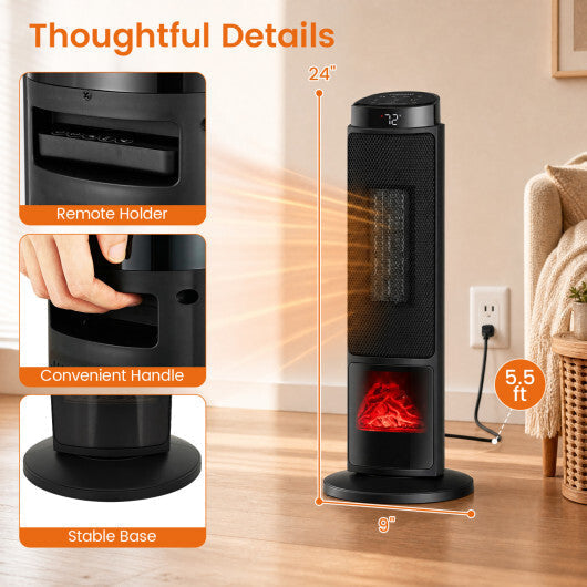 24 inch 1500W PTC Ceramic Tower Space Heater with 7-Color Flame-Black LuxuryLifeWay Online Store