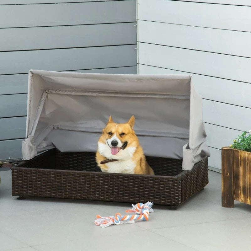 Espresso Wicker Foldable Canopy Raised Dog Bed House with 2 in Thick Cushion LuxuryLifeWay Online Store