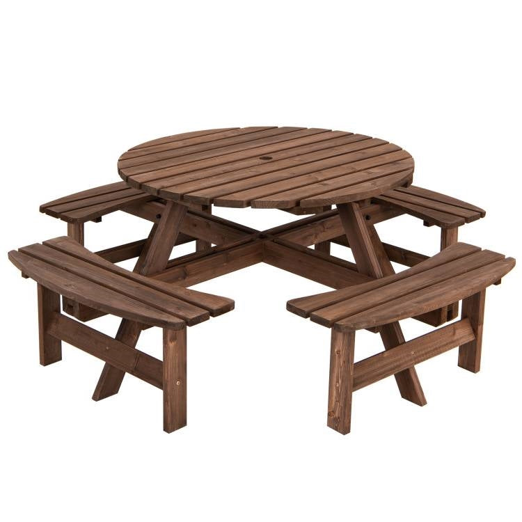 Espresso Wooden 8 Seater Picnic Table Umbrella Hole LuxuryLifeWay Online Store