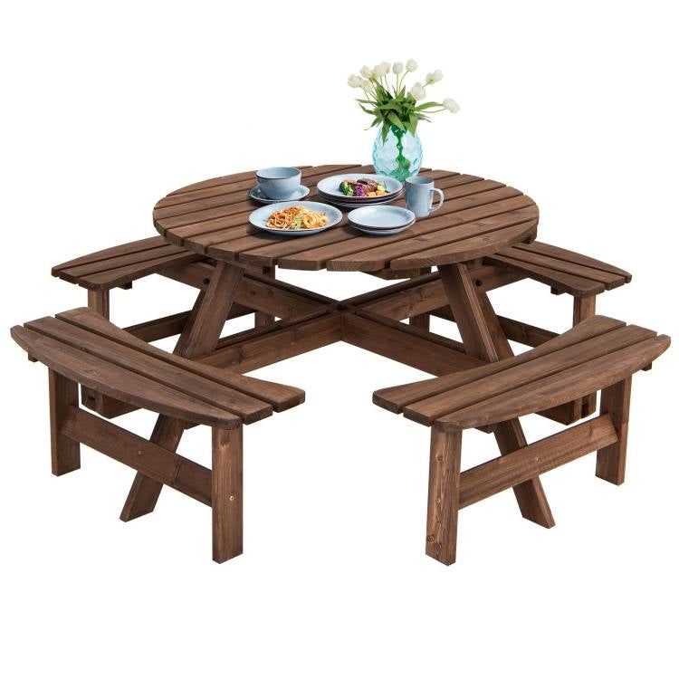 Espresso Wooden 8 Seater Picnic Table Umbrella Hole LuxuryLifeWay Online Store